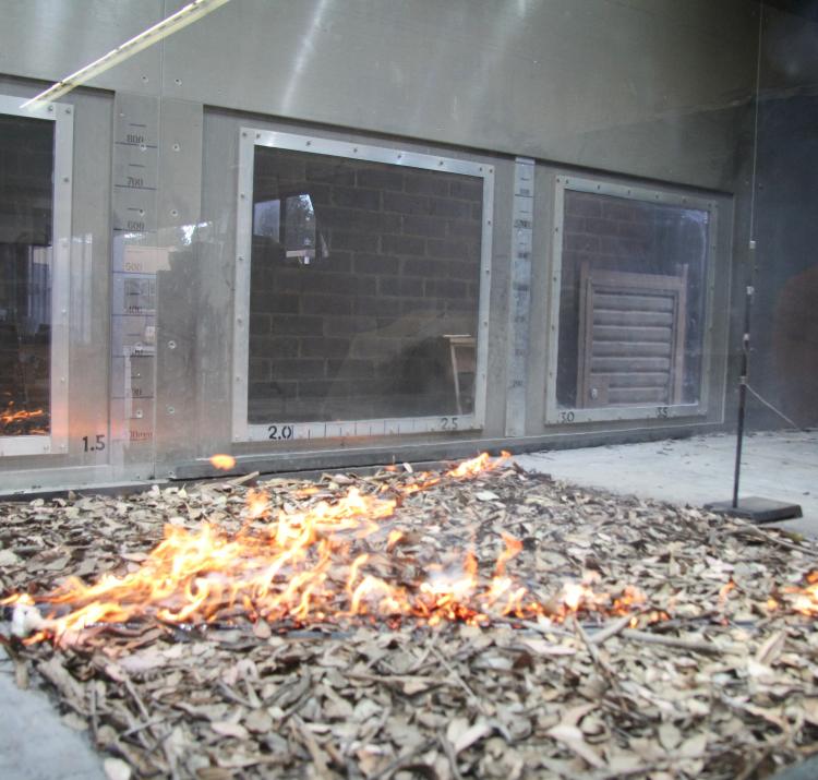 An experimental seperated v-shaped fire conducted in the CSIRO Pyrotron. Photo: Andrew Sullivan, CSIRO.