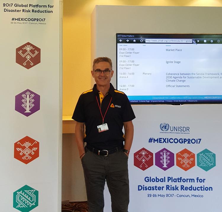 Kevin Ronan at the Global Platform for Disaster Risk Reduction conference in Cancun, Mexico
