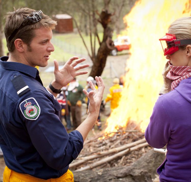 Learning about defending a home from fire. Photo: Damien Ford, NSW Rural Fire Service.