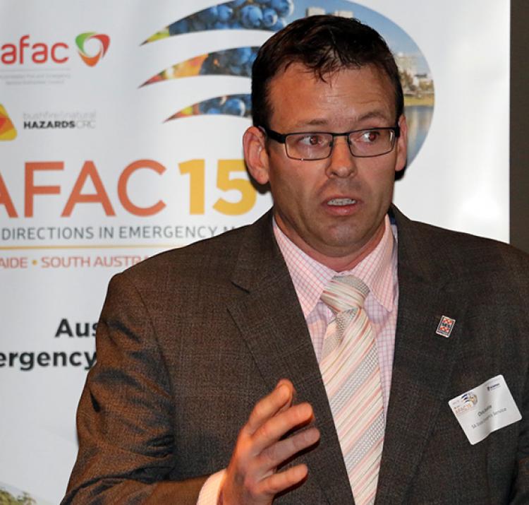 Chair of the AFAC15 conference committee Chris Beattie (SA SES) launches the 2015 program