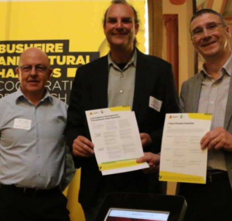 Left: Mark Thomason, Middle: A/Prof Chris Bearman, Right: CRC CEO Dr Richard Thornton launch the two checklists in Melbourne.
