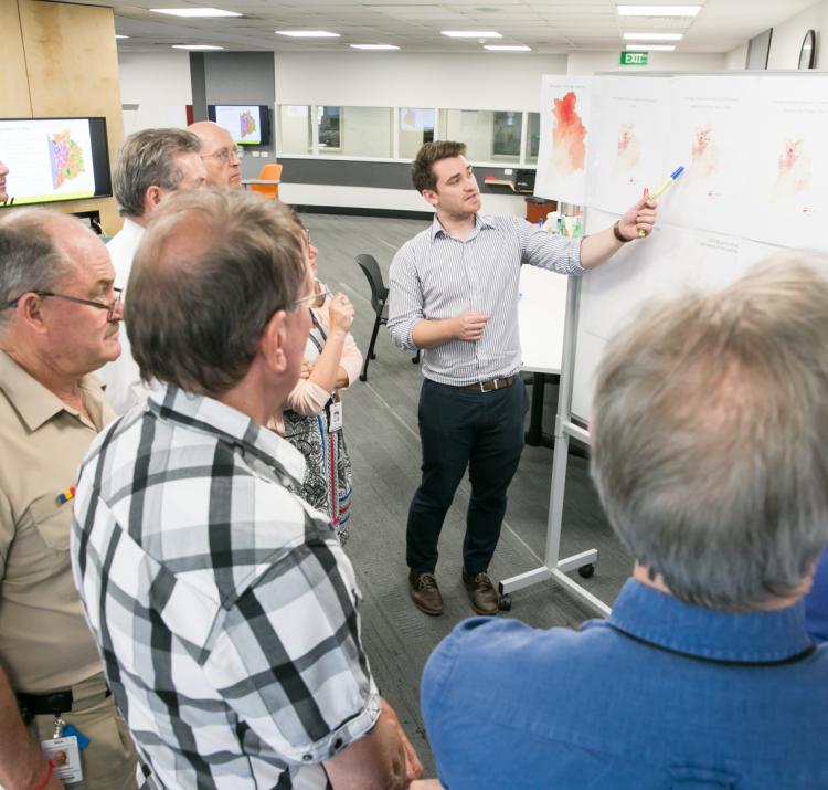 Researcher Graeme Riddell shows SA end-users aspects of the decision support system. Photo Tim Allan
