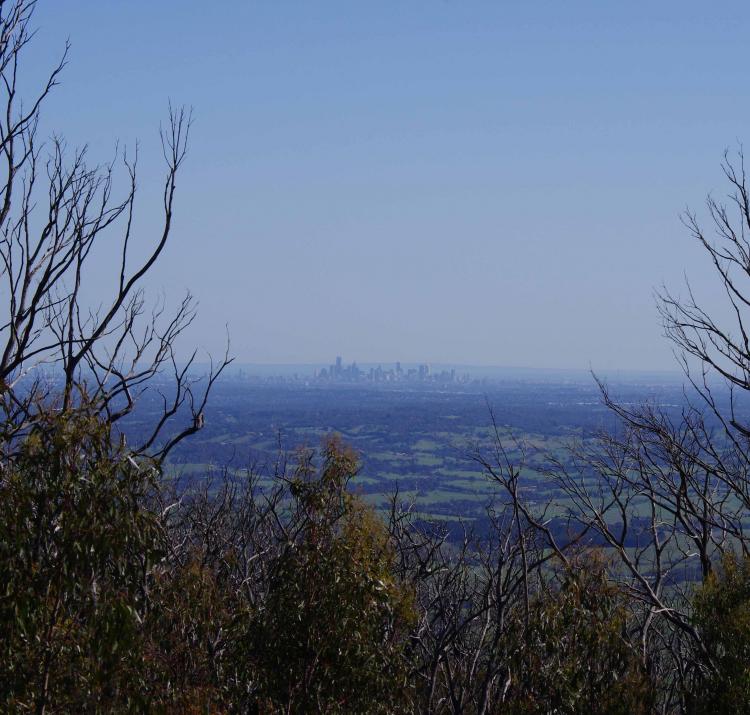 View of Melbourne from the Kinglake Ranges, three years after the area was devastated by Black Saturday.