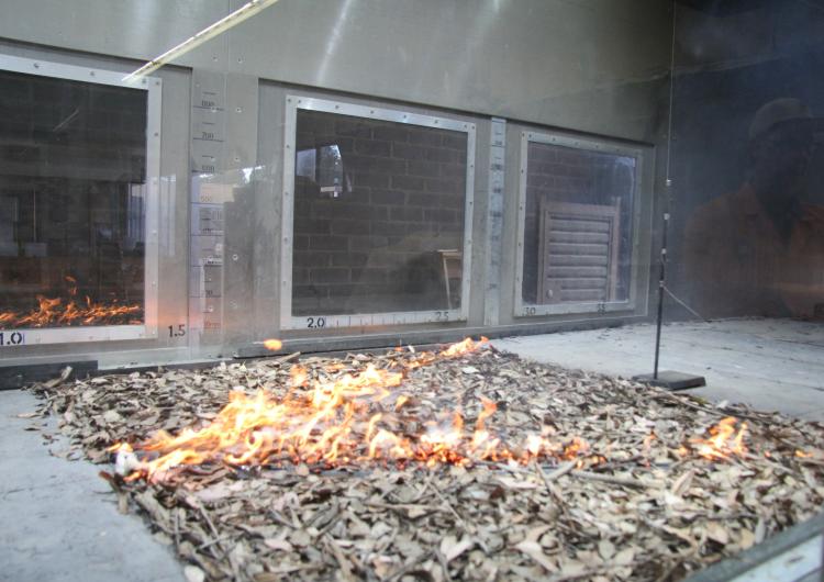 An experimental seperated v-shaped fire conducted in the CSIRO Pyrotron. Photo: Andrew Sullivan, CSIRO.