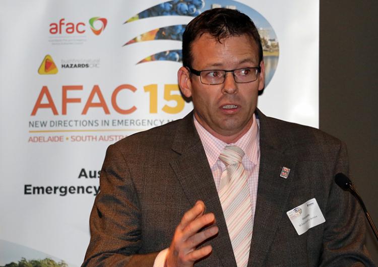 Chair of the AFAC15 conference committee Chris Beattie (SA SES) launches the 2015 program