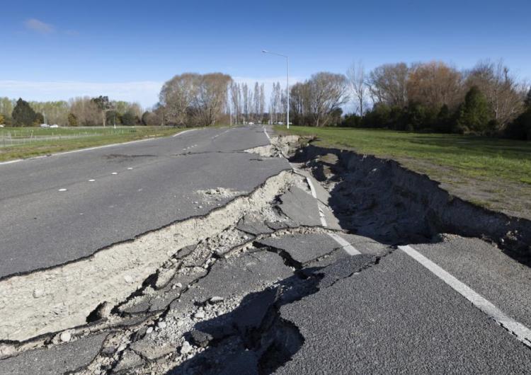 Earthquake damaged road.