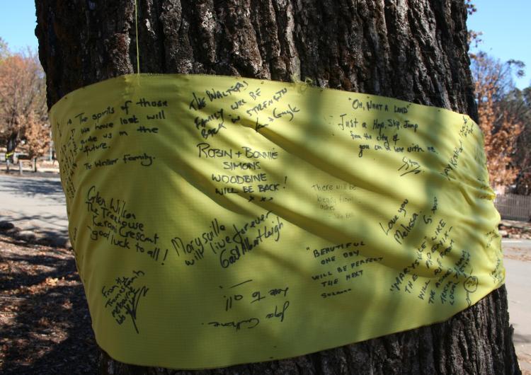 Messages from the Marysville community after the 2009 bushfires. Photo: David Bruce