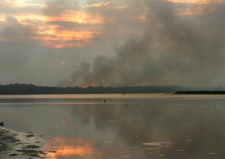 Smoke from bushfires on the horizon. Photo credit: Tasmania Fire Service.