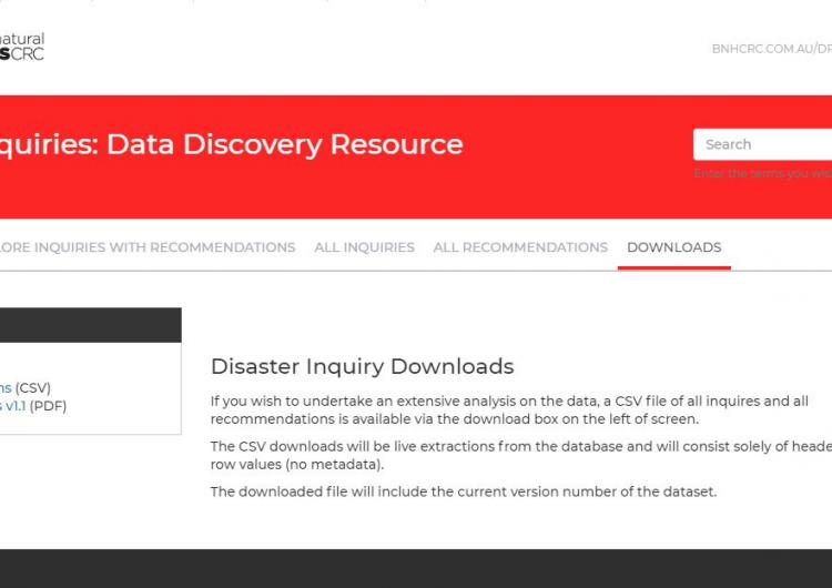 The Bushfire and Natural Hazard CRC’s Inquiries and Reviews database contains a catalogue of 300 inquiries and reviews relating to emergency management/natural hazards across all jurisdictions in Australia between 1886 and 2017.