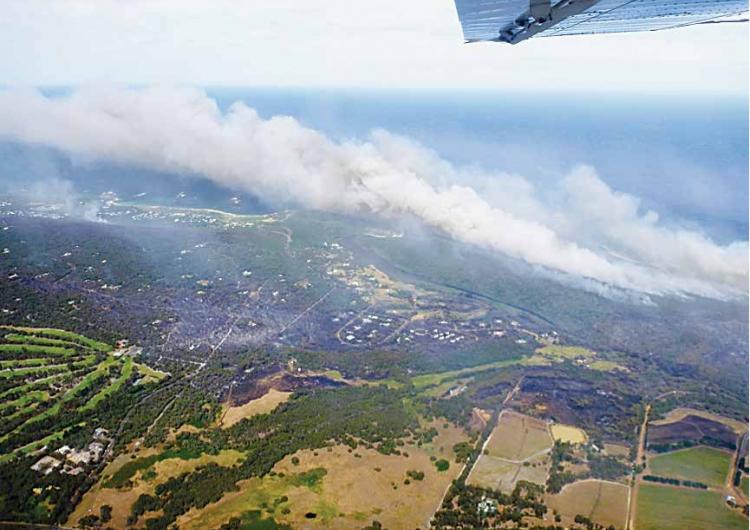 An aerial shot of the damage from the Margaret River fire in 2011