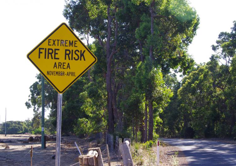 Fire risk sign near Margaret River.