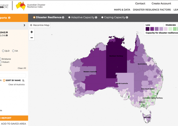The Australian Disaster Resilience Index provides a national picture of disaster resilience, with an interactive map, detailed reports and information about strengths and barriers to disaster resilience of each community.