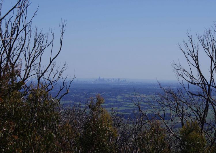 View of Melbourne from the Kinglake Ranges, three years after the area was devastated by Black Saturday.