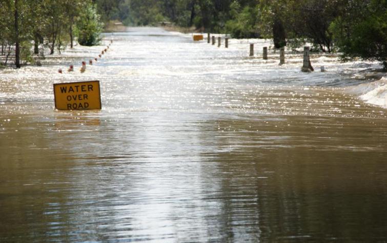 Floodwater across a road. Photo: CFA