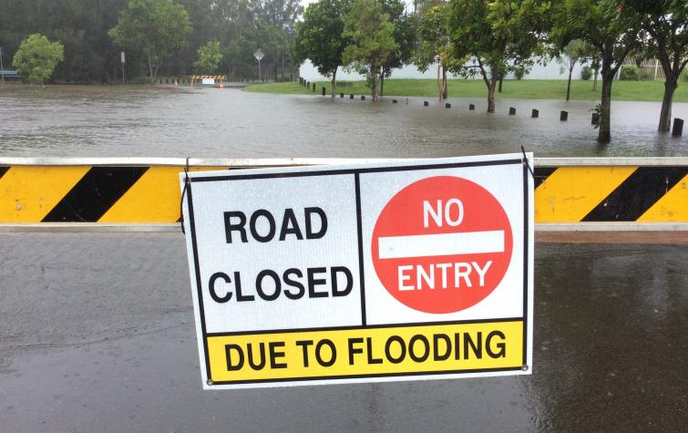 Road closure due to flooding.