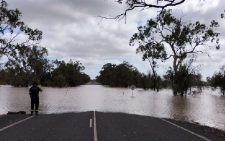 A photo of a flooded road in Queensland in 2022. Photo courtesy of QFES. 