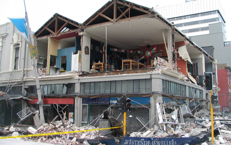 Damage to 2-storey URM retail buildings in the Christchurch September 2010 earthquake. Photo: MC Griffith