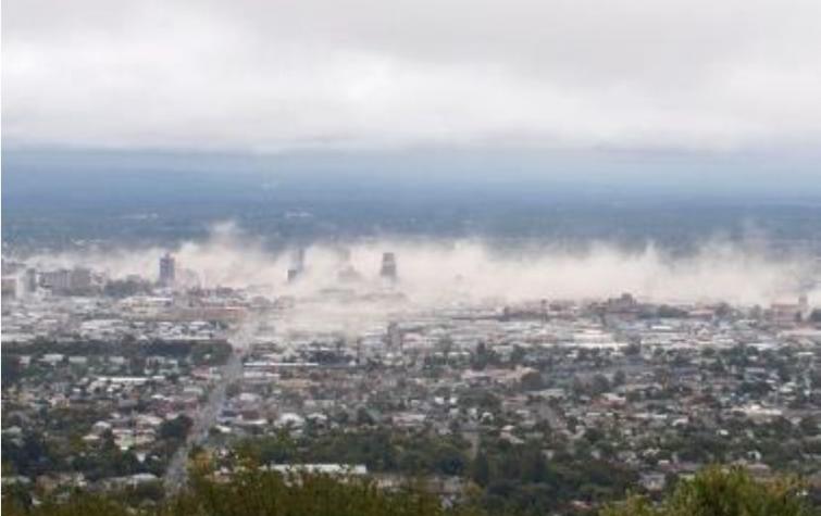Dust clouds from the 2011 February Christchurch earthquake. Photo: Gillian Needham.