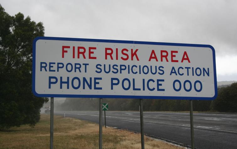 Fire risk warning sign. Photo: BNHCRC