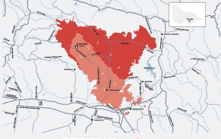 The extent of fires for Delburn. Photo: Black Saturday Royal Commission (2009)