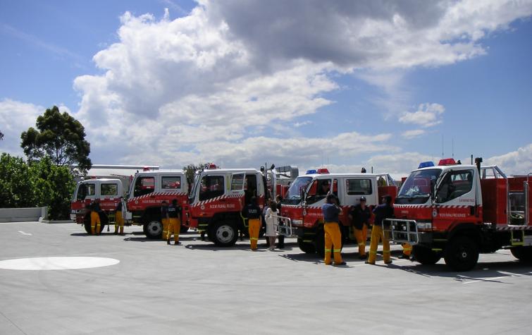 Fire trucks outside the New South Wales Rural Fire Service headquarters. Photo: NSW RFS