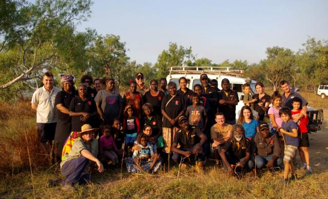 Steve Sutton (Charles Darwin University) with ARPNet researchers and community members in northern Australia. Photo: Nathan Maddock, CRC. 