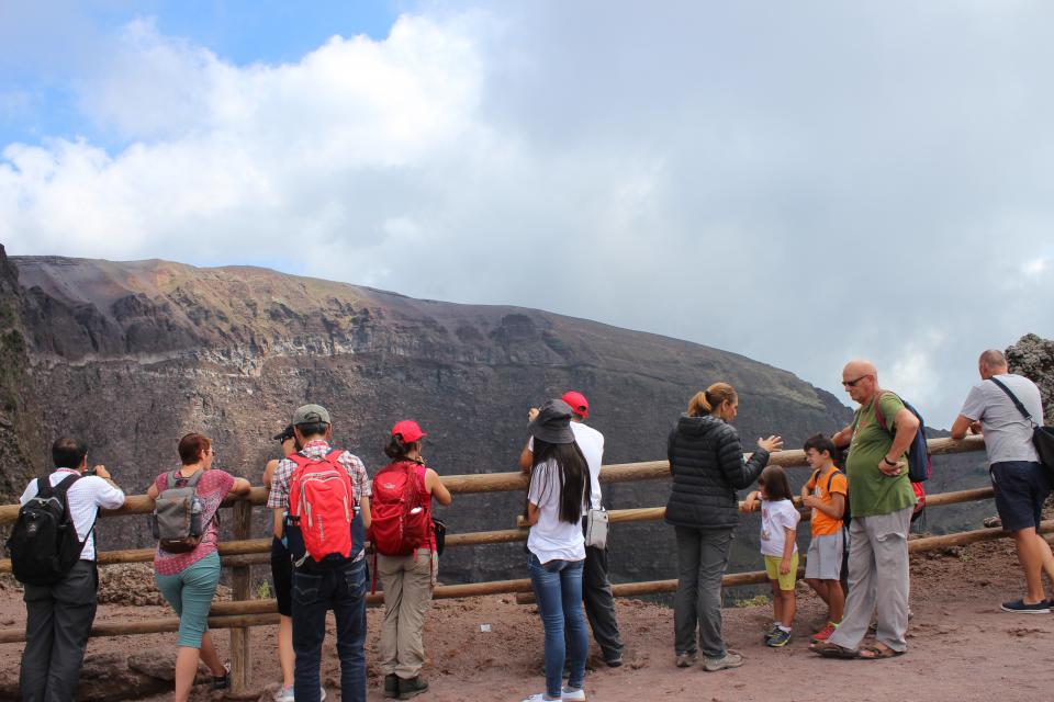 Delegates discussing volcanic risk at the crater of Mount Vesuvius. Photo: Emma Singh