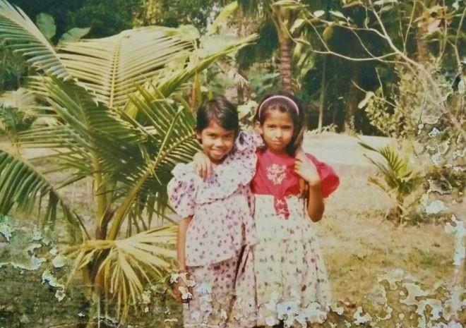 Mayeda Rashid (right) with her best friend in primary school in Bangladesh.