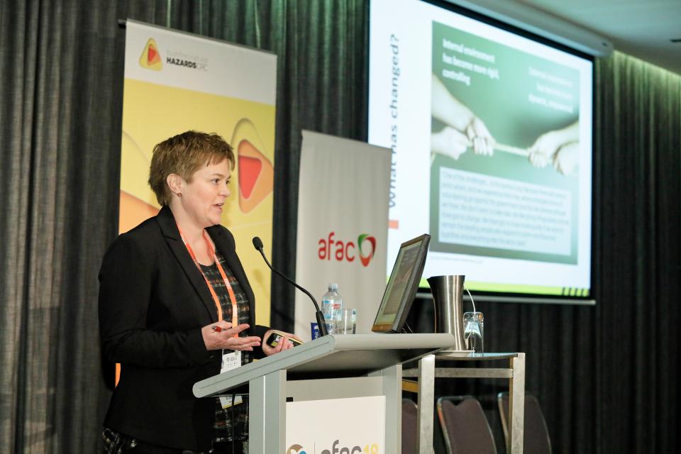 Dr Blythe McLennan talking at the AFAC18 Conference. 