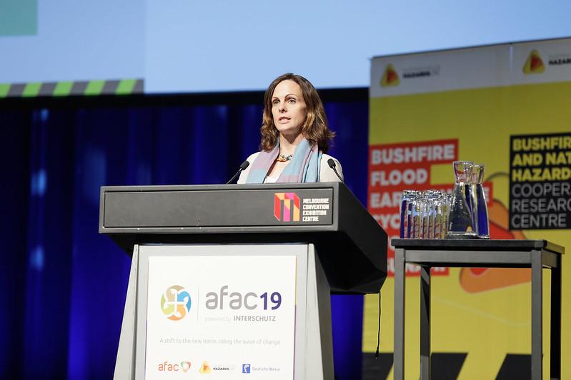 Dr Mika Peace presenting at the AFAC19 conference.