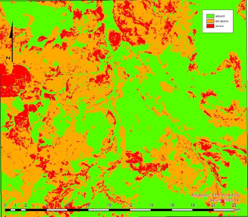 Mapping of fire severity in Kakadu National Park, Northern Territory.