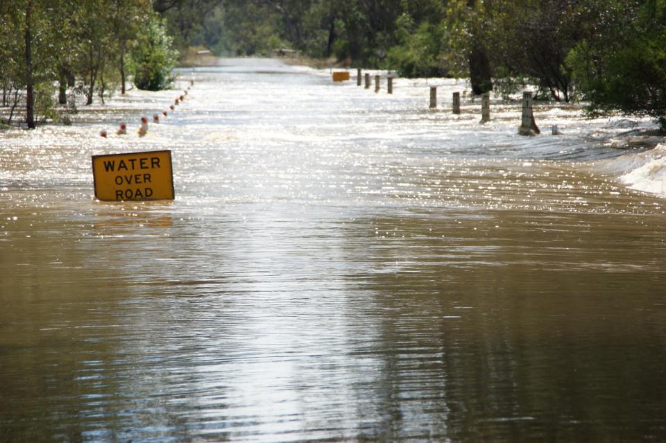 Floodwater across a road. Photo: CFA