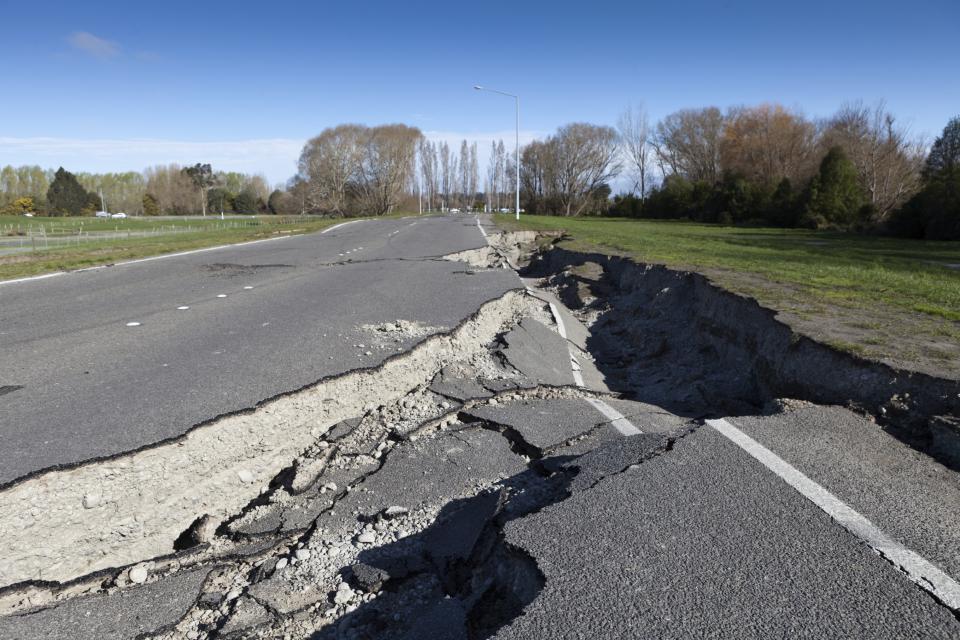 Road infrastructure damaged by earthquake.