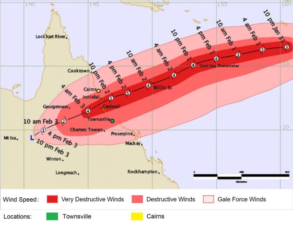 Cyclone Yasi’s Track and Intensity Information. Source: Bureau of Meteorology