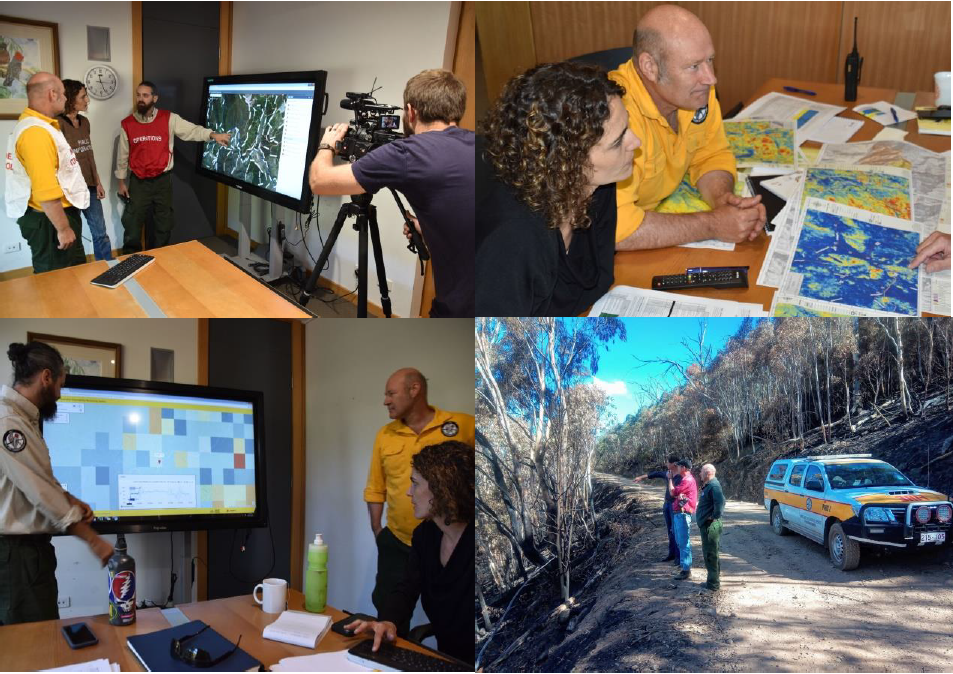 Collaborative work between research team and ACT Parks and Conservation Service to enhance usability of Australian Flammability Monitoring System and LiDAR derived spatial maps of fuel loads to conduct prescribed burning program Photo: Marta Yebra