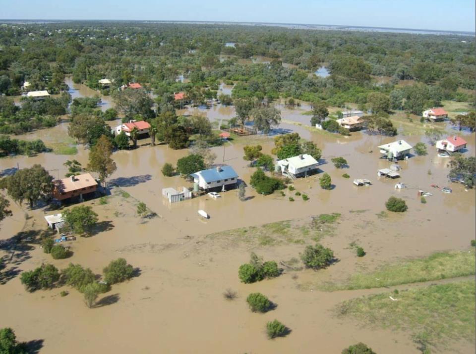 Flooded township in New South Wales.