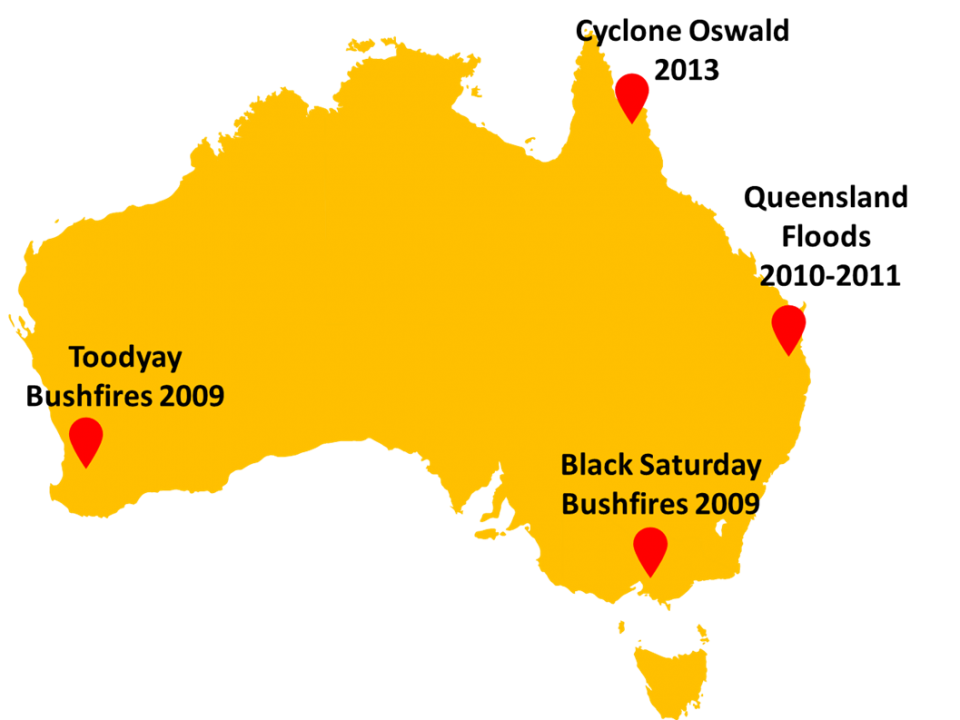 Four project case studies on map of Australia. Photo: Mehmet Ulubasoglu