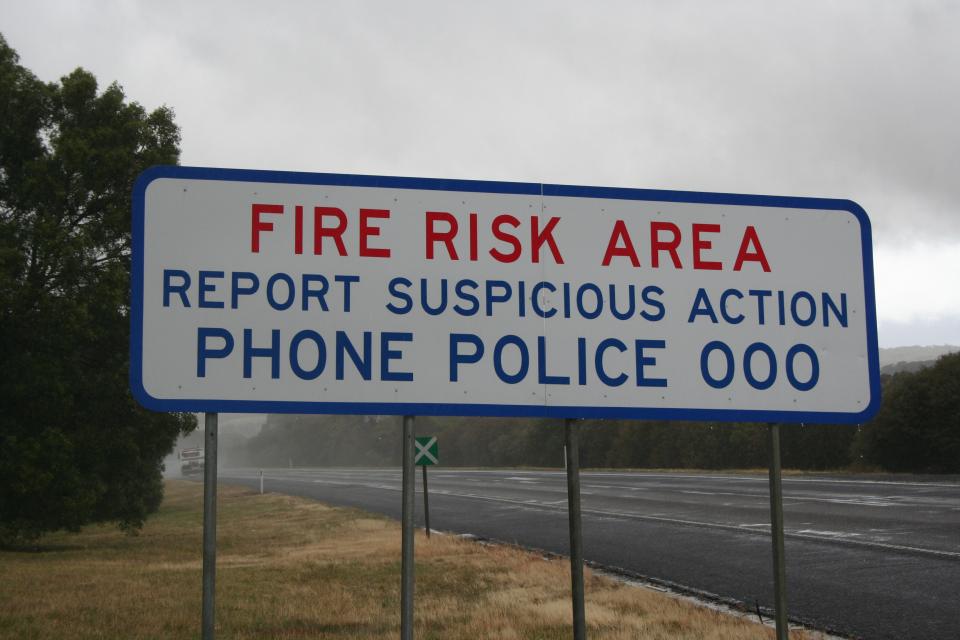 Fire risk warning sign. Photo: BNHCRC