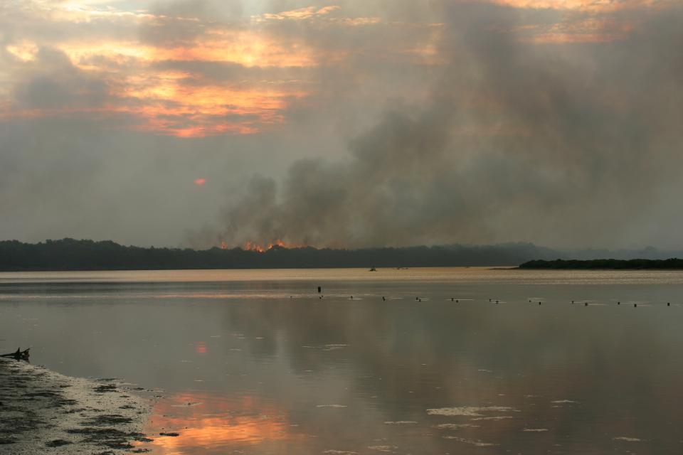 Smoke from bushfires on the horizon. Photo credit: Tasmania Fire Service. 