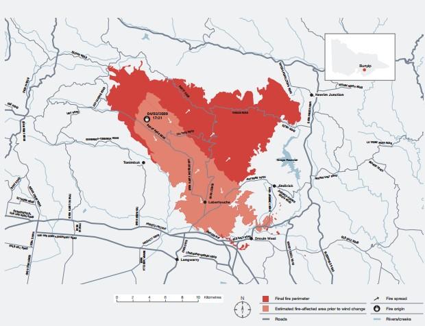 The extent of fires for Delburn. Photo: Black Saturday Royal Commission (2009)