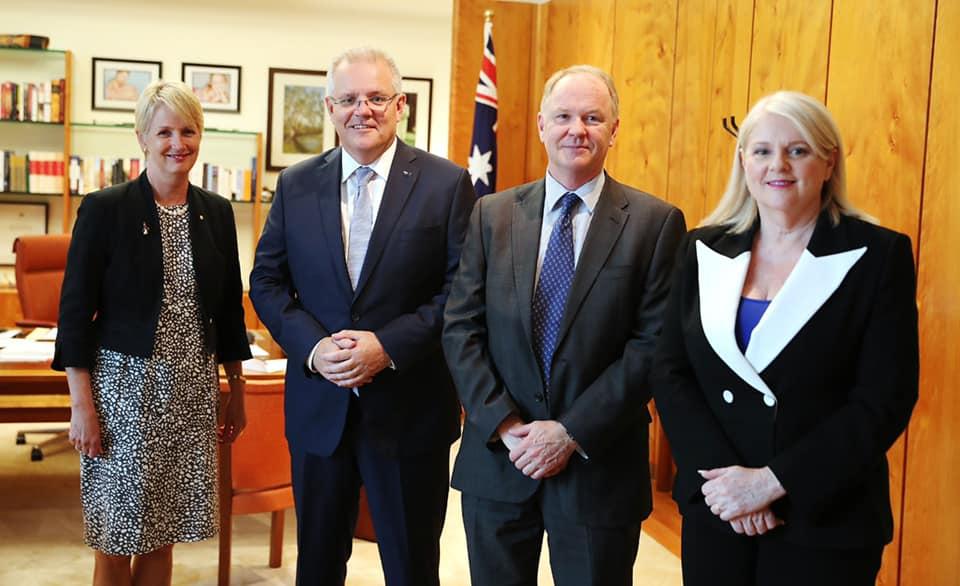 CRC Chair Dr Katherine Woodthorpe, Prime Minister Scott Morrison, CRC Research Director Dr John Bates and Minister for Industry, Science and Technology Karen Andrews.