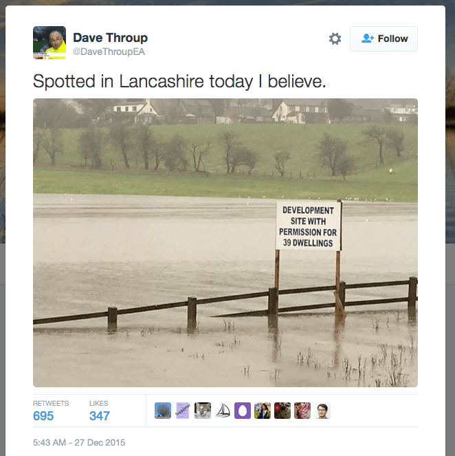 Tweet from the Christmas 2015 floods in the UK.
