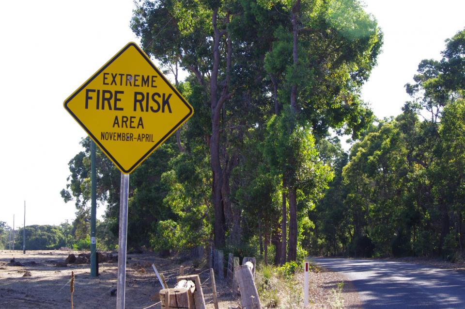 Fire risk sign near Margaret River.