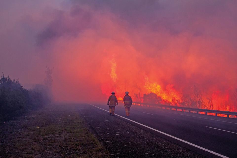 The NSW Rural Fire Service and Tasmania Fire Service fighting the Tasmanian fires in early 2016. Photo: Mick Reynolds, NSW RFS
