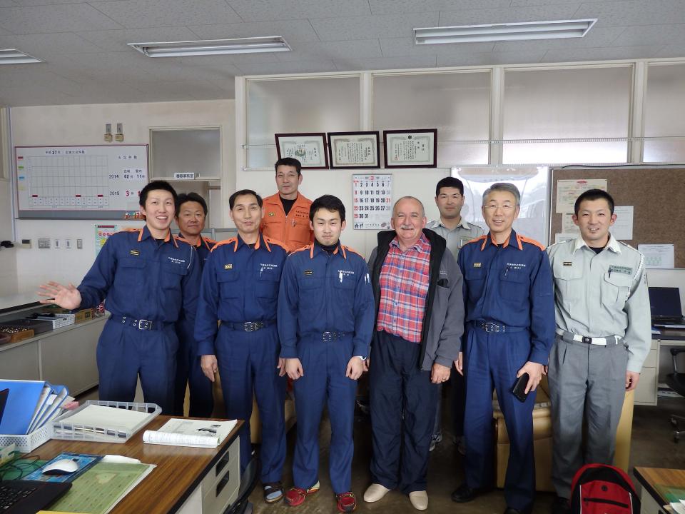 Tony with firefighters from the Kakunodate Fire Department. 