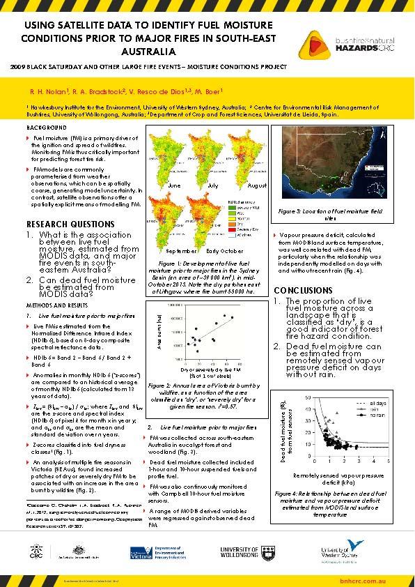 Using satellite data to identify fuel moisture conditions prior to major fires in South-East Australia 2009 Black Saturday and other large fire events - Moisture conditions project