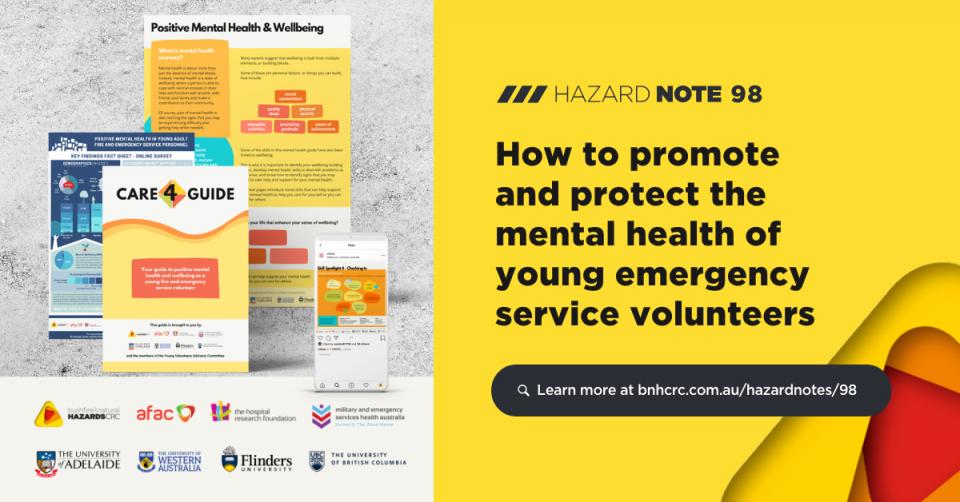 This research worked with young adult volunteers to develop resources that emergency services can use to promote positive mental health and wellbeing.