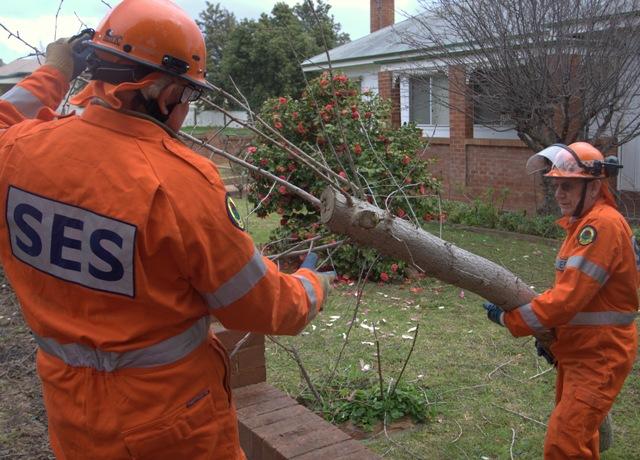 NSW SES members assist with Grenfell storm damage. Photo credit: NSW SES.