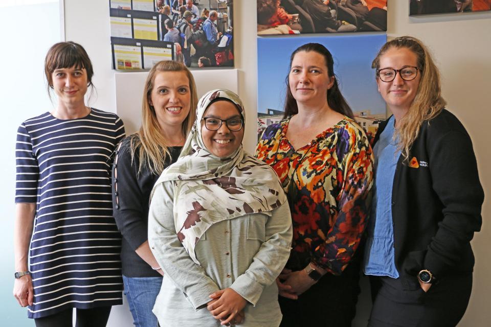 Radhiya Fanham (middle) with CRC staff (left to right) Catrin Harris, Vaia Smirneos, Loriana Bethune and Kelsey Tarabini