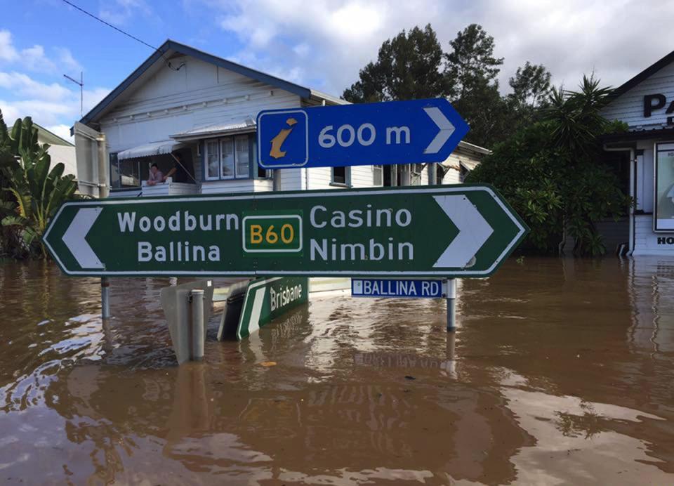 Flooding in Lismore after Cyclone Debbie. Photo: NSW SES